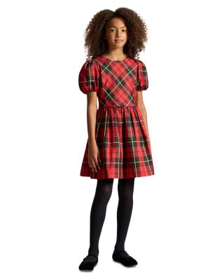 Girls' Plaid Balloon Sleeved Taffeta Dress - Little Kid, Big Kid