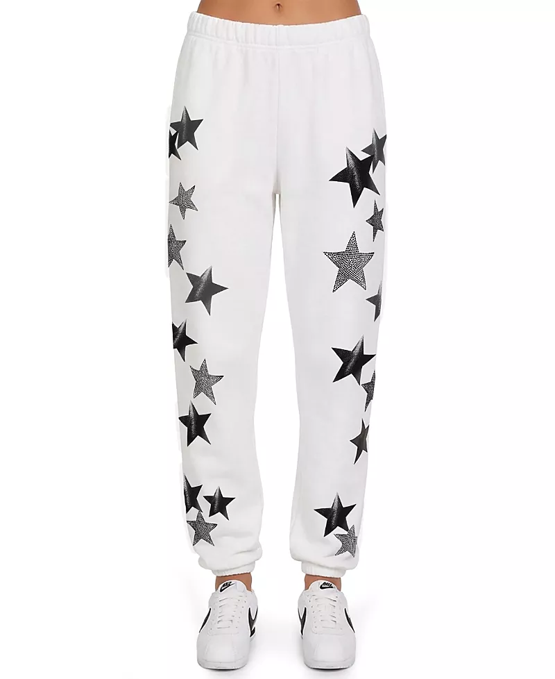 Lauren Moshi Nika Black Crystal Multi Stars Sweatpants
