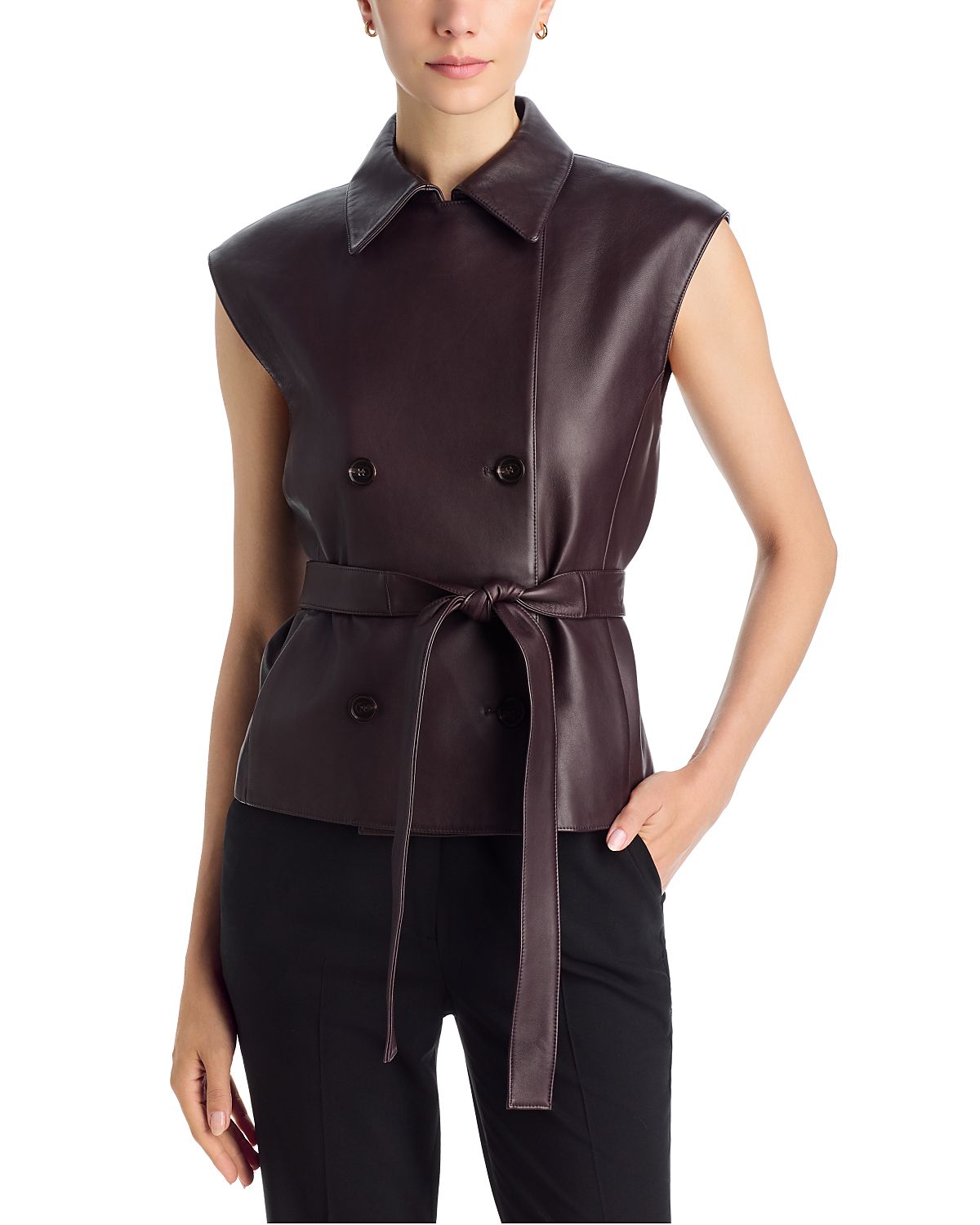 Theory Leather Belted Trench Vest