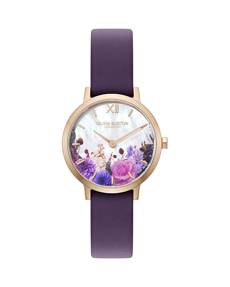 Olivia Burton Autumn Floral Watch, 28mm In Purple