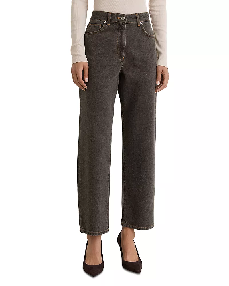 Reiss Selin High Rise Straight Jeans in Mushroom Brown