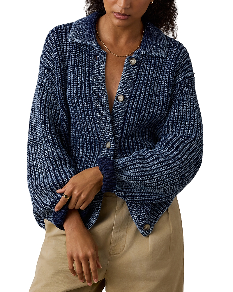 Faherty Sunwashed Lodge Cotton Cardigan In Midnight Indigo Wash
