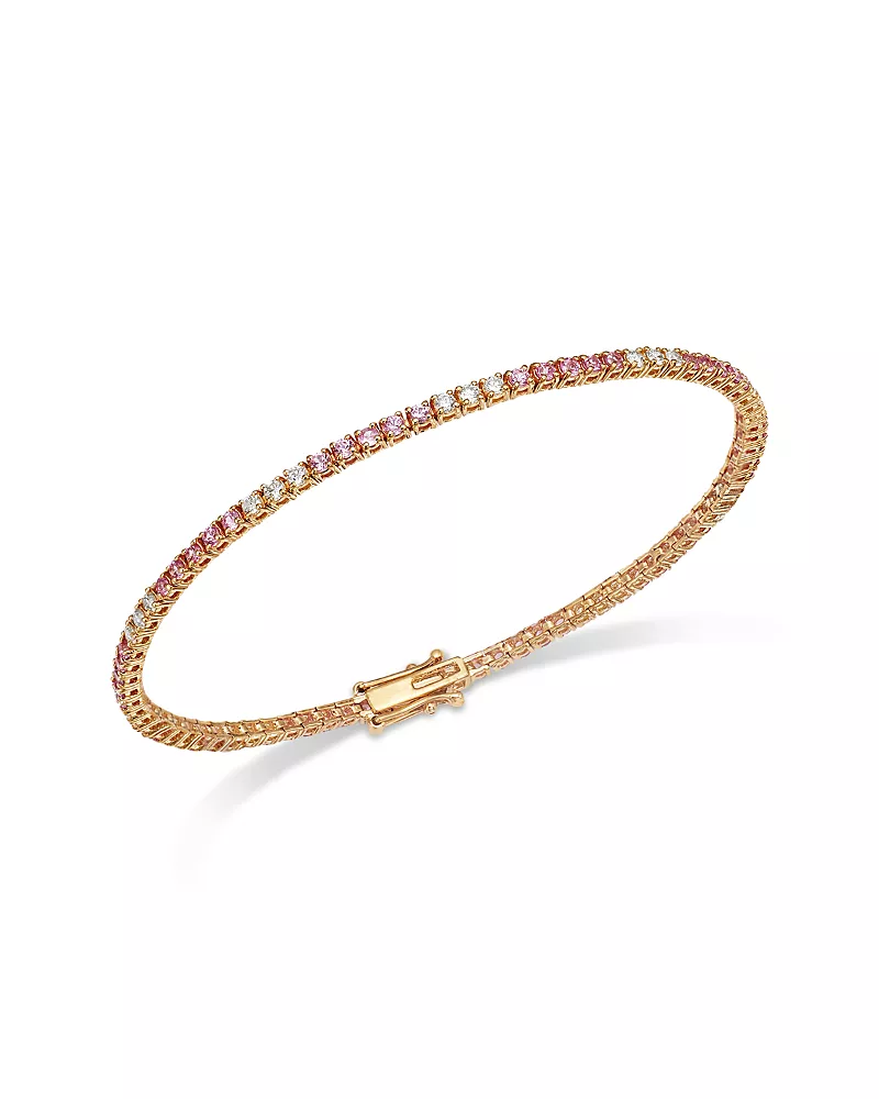 Bloomingdale's Fine Collection Pink Sapphire & Diamond Tennis Bracelet in 14K Yellow Gold
