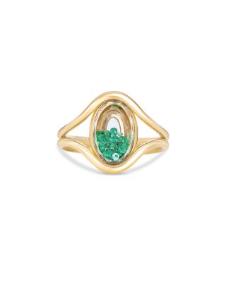 Moritz Glik 18K Yellow Gold Emerald Kaleidoscope Shaker Oval Statement Ring
