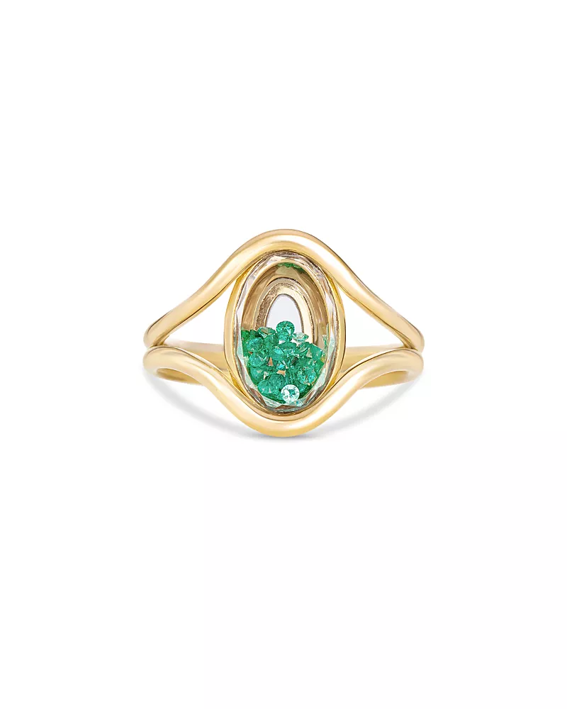 Moritz Glik 18K Yellow Gold Emerald Kaleidoscope Shaker Oval Statement Ring