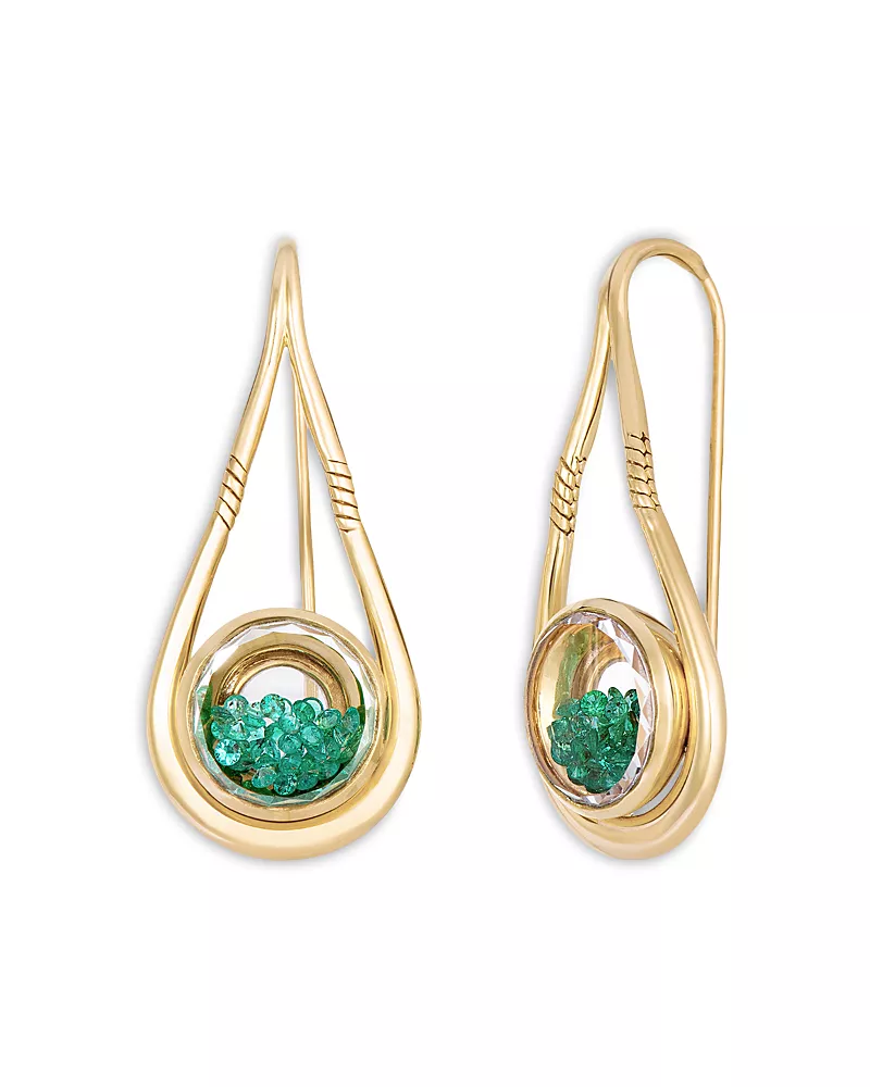 Moritz Glik 18K Yellow Gold Emerald Kaleidoscope Shaker Drop Earrings
