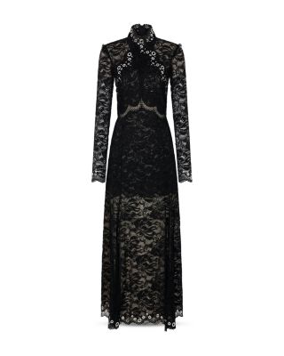 Robe High Neck Long Sleeve Lace Dress