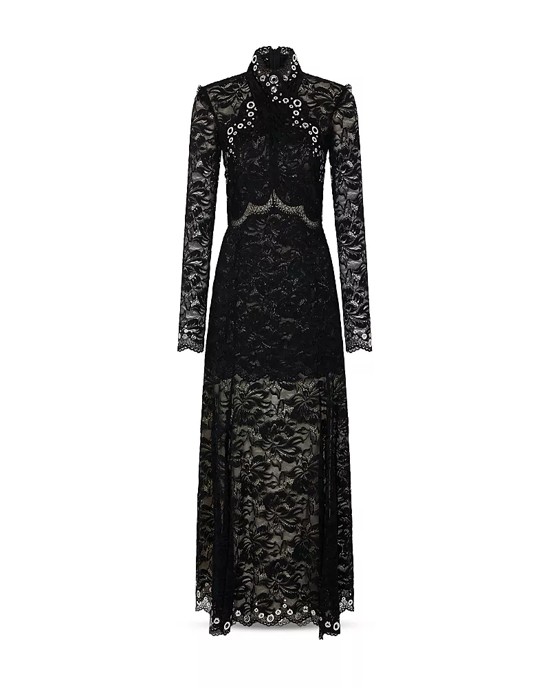 Rabanne Robe High Neck Long Sleeve Lace Dress