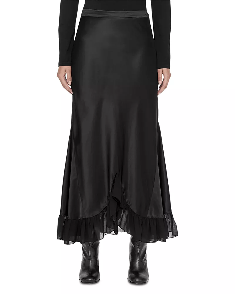 Allsaints Irma Satin Sheer Hem Skirt
