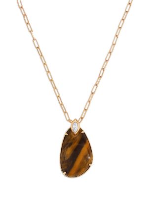 Majestic Stone Cubic Zirconia & Tiger's Eye Pendant Necklace, 30"