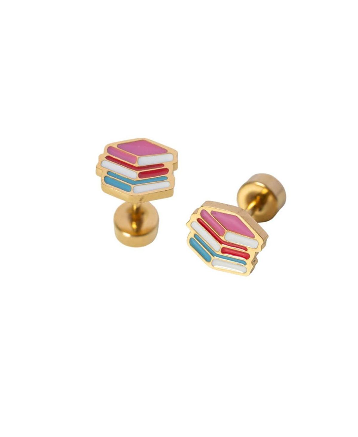 Pip Pop Girls' Book Flatback Stud Hypoallergenic Earrings