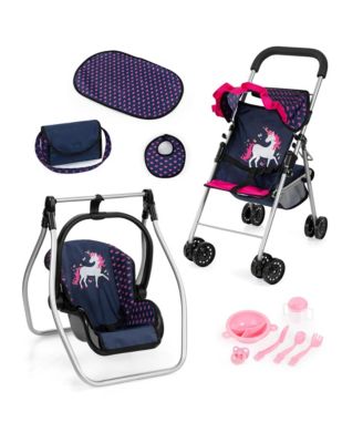  11 Piece Stroller Set with Swing, Bag, Mat & Accessories For Dolls, Ages 3+