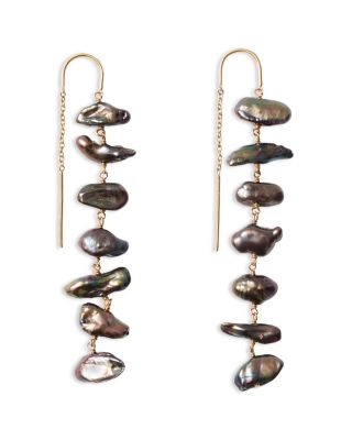 Ladder Peacock Freshwater Pearl Threader Earrings, 2"L