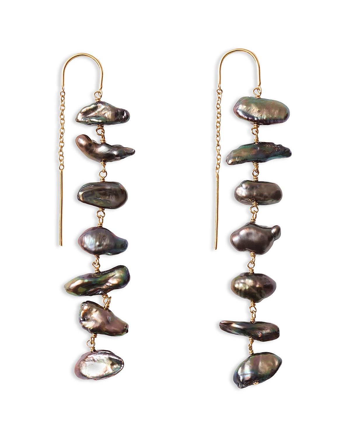 Chan Luu Ladder Peacock Freshwater Pearl Threader Earrings, 2L