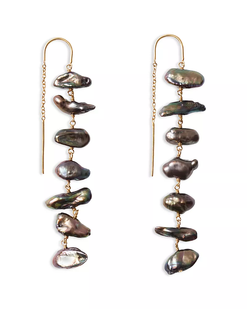 Chan Luu Ladder Peacock Freshwater Pearl Threader Earrings, 2L