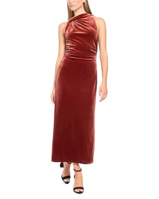 Velvet Knot Shoulder Midi Dress