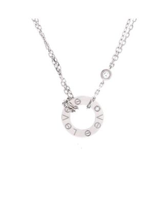  2 Diamonds Love Pendant Necklace 18K White Gold with Diamonds, 14.5"