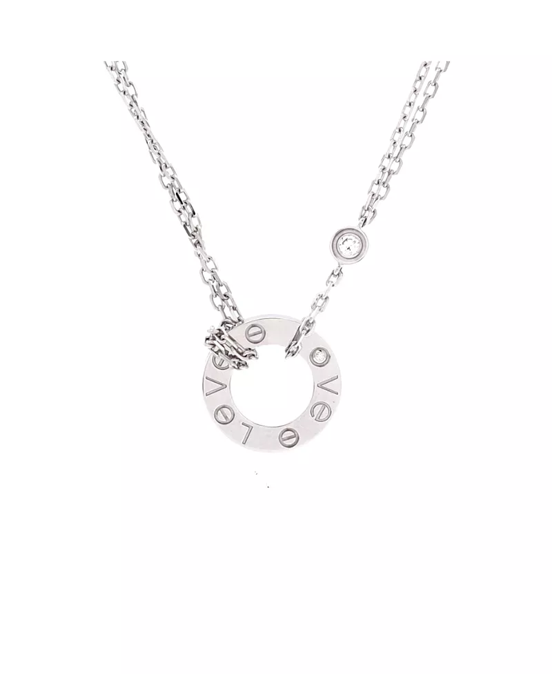 Pre-Owned Cartier 2 Diamonds Love Pendant Necklace 18K White Gold with Diamonds, 14.5