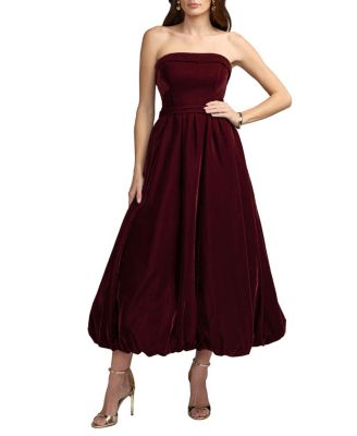  Strapless Velvet A-Line Midi Dress