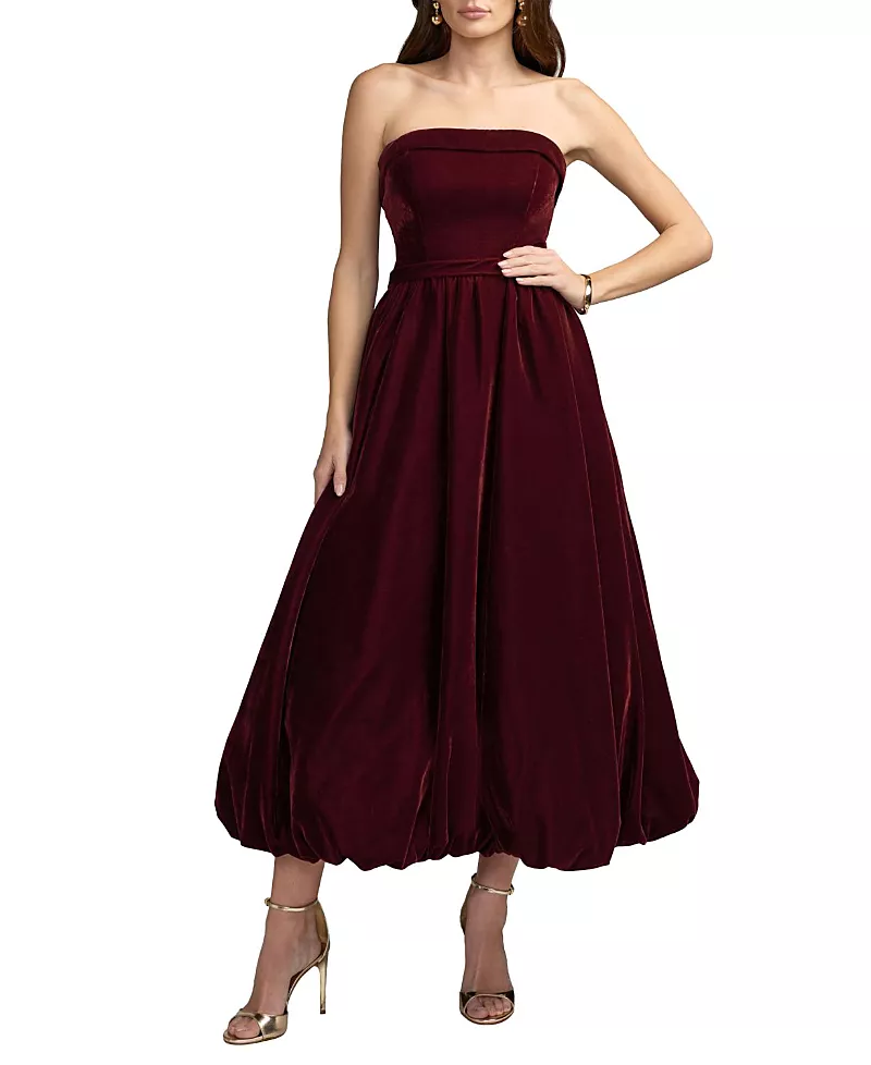 Mac Duggal Strapless Velvet A-Line Midi Dress