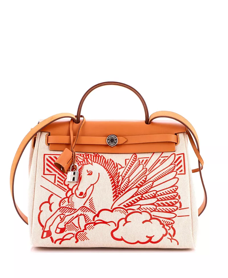 Pre-Owned HERMES Herbag Zip Pegase Pop Toile & Leather Shoulder Bag