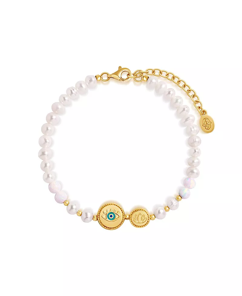Karma and Luck Serene Protection Pearl Evil Eye Lotus Bracelet