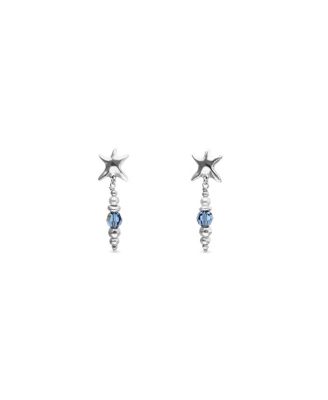 UNOde50 Long SilveraTone Earrings with Blue Faceted Crystals and Star