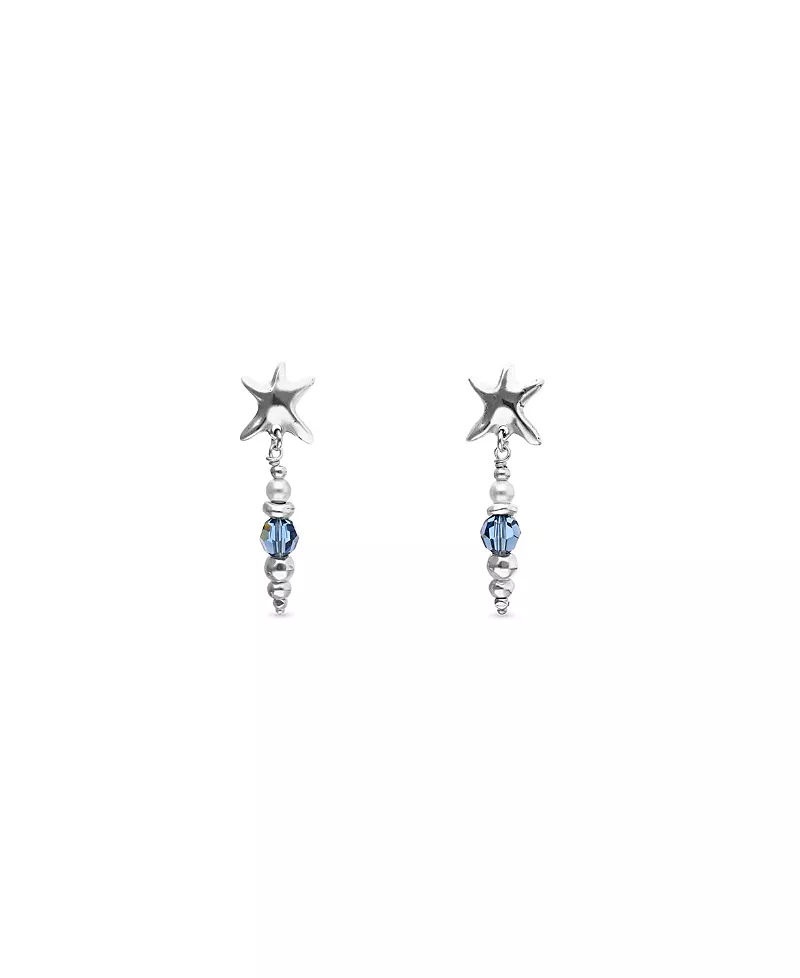 UNOde50 Long SilveraTone Earrings with Blue Faceted Crystals and Star