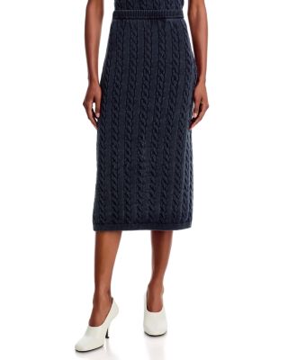 Cotton Cable Knit Midi Skirt