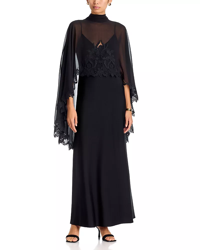 Kobi Halperin Carmen Embroidered Capelet Maxi Dress
