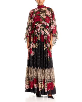 Sybil Mixed Print Cape Dress