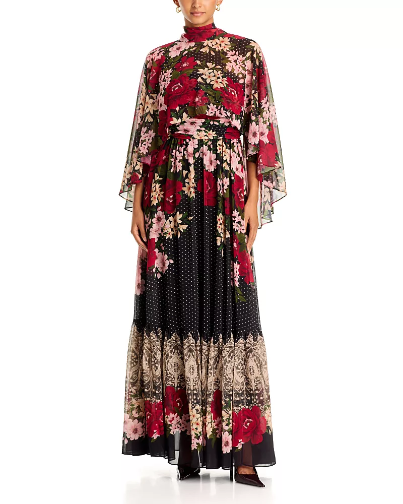 Ungaro Sybil Mixed Print Cape Dress