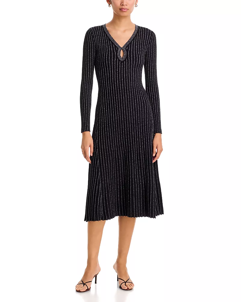 Elie Tahari The Freya Ribbed Metallic Threaded Sweater Dress