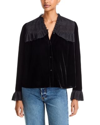 Margeorie Velvet Lace Trim Blouse