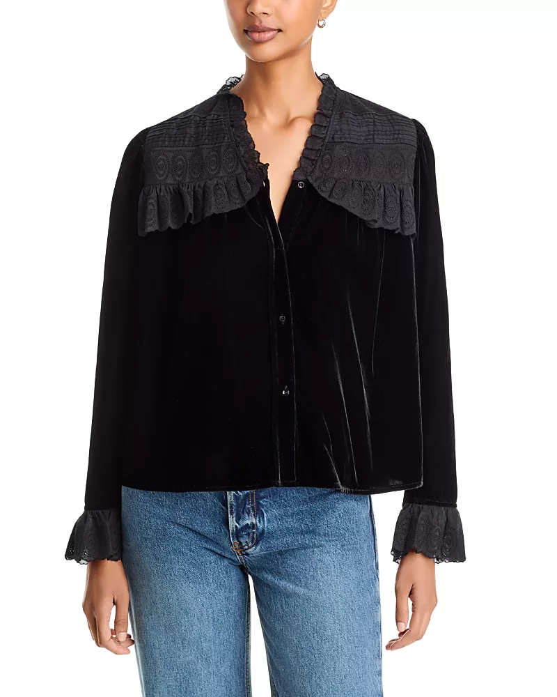 Johnny Was Margeorie Velvet Lace Trim Blouse