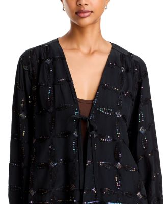 Lesley Sequinned Tie Front Jacket - thumbnail 6