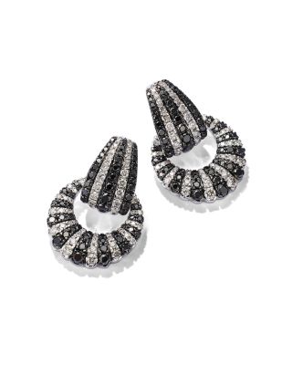 Black & White Diamond Doorknocker Earrings in 14K White Gold, 2.0 tcw