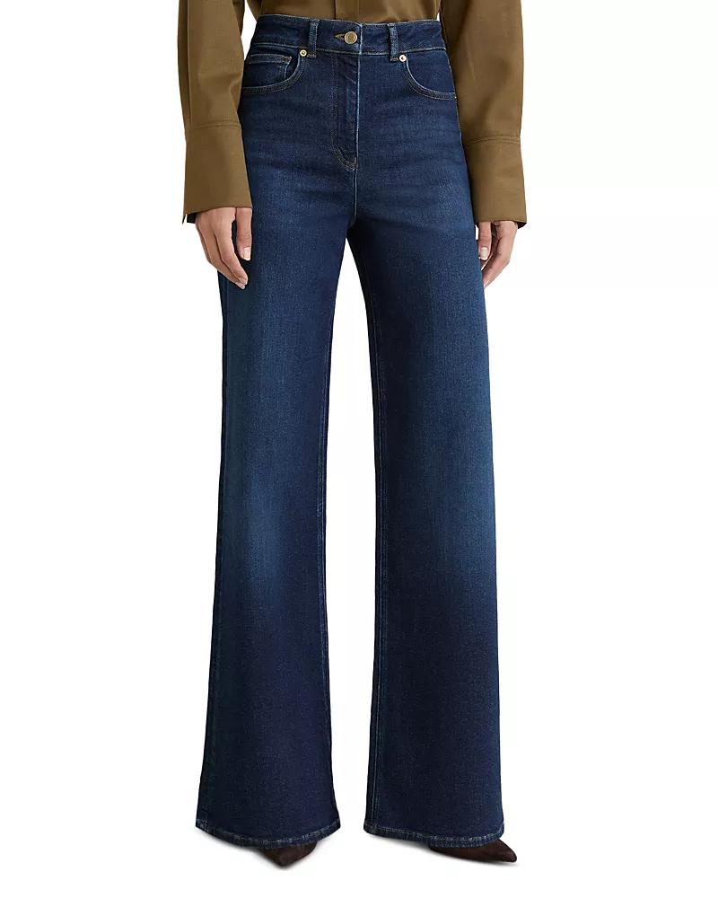 Reiss Petites Jas High Rise Wide Leg Jeans in Dark Blue