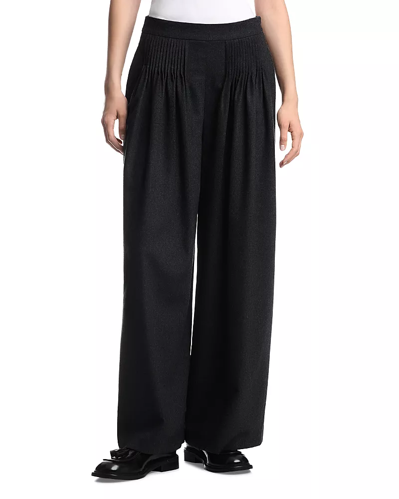 Emporio Armani Oversized Wool Blend Flannel Trousers