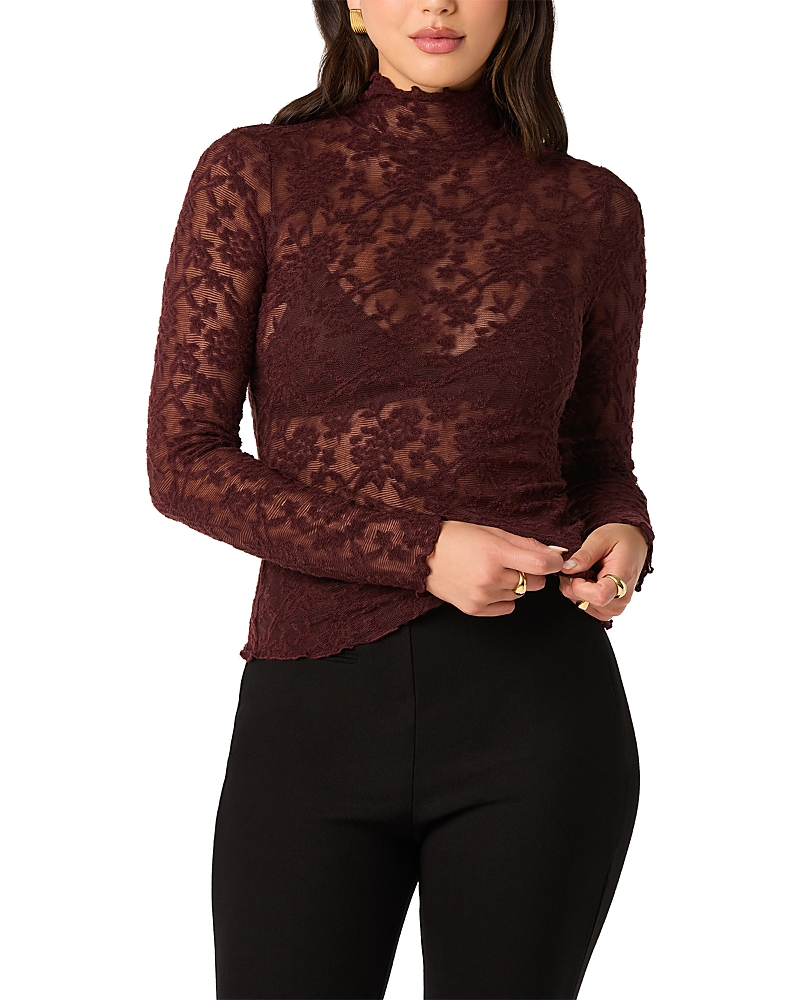 Astr the Label Women's Kyra Long-Sleeve Sheer Mesh Floral-Print Top - Wine