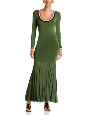 Saucer Neck Long Sleeve Maxi Dress