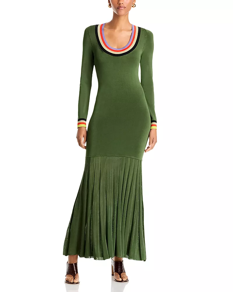 Christopher John Rogers Saucer Neck Long Sleeve Maxi Dress