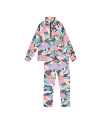 Girls' Two Piece Camouflage Brushed Half-Zip Top & Pants Thermal Underwear - Big Kid