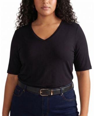  Women's Plus Lily Liquid Jersey V-Neck Stovepipe Tee