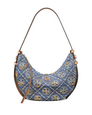 Romy T Monogram Denim Shoulder Bag