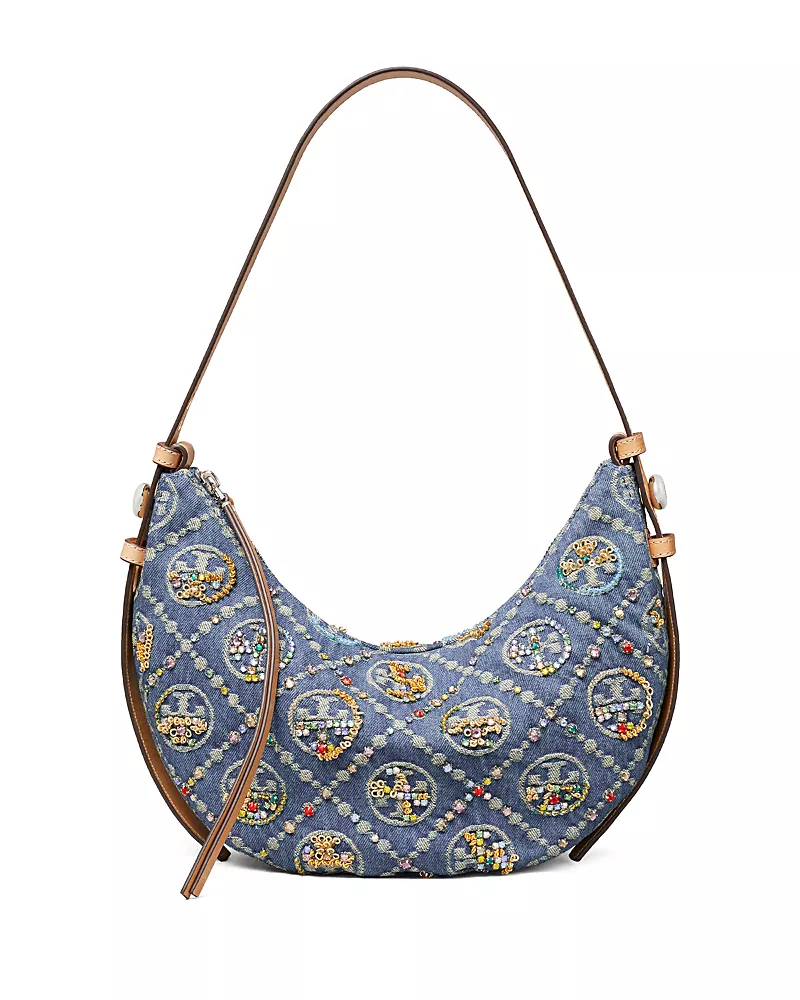 Tory Burch Romy T Monogram Denim Shoulder Bag
