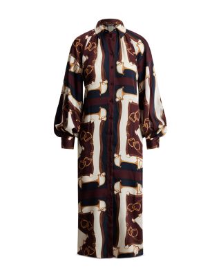 Equestrian Print Twill Midi Shirt Dress - thumbnail 4