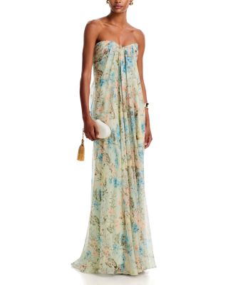 Floral Silk Chiffon Bustier Evening Dress
