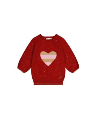 Girls' 3/4 Sleeve Heart Graphic Ribbed Cuff Knitted Sweater - Big Kid