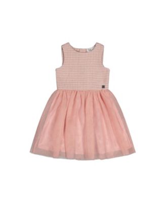  Girls' Houndstooth Elegant Sleeveless Bi-Material Dress - Big Kid